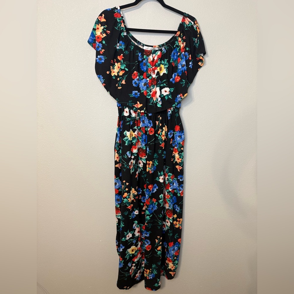 Blue and Red Flutter Sleeve Maxi Sundress